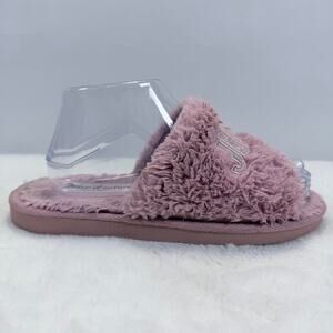 Juicy Couture Halo 3 Faux Fur Logo Slide Slippers Pink Mauve Size 7